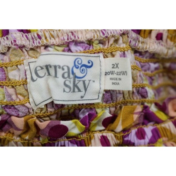 Terra & Sky Large 3/4 Belled Sleeves-Smocked Babydoll Top-Size 2X-New w/Tags - Picture 6 of 9